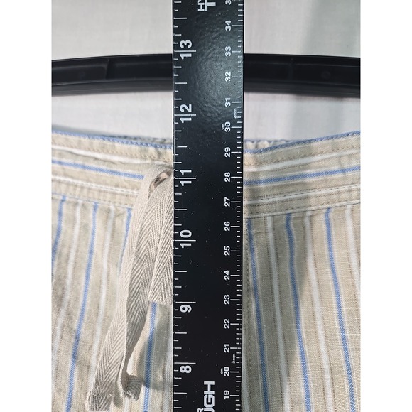 J. Jill Wide Leg Pants Womens Sz L Tan White Striped Linen Pockets Drawstring - Picture 8 of 9